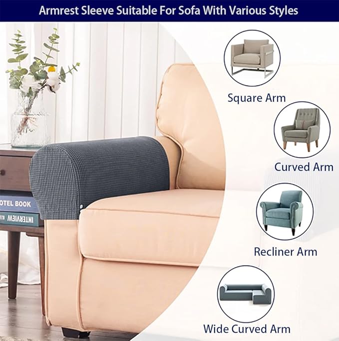 Chaexii Premium Polyester Sofa Arm Cover, Scratch Resistant Protector Covers, Washable, Elastic Armrest Covers for Square/Curved/Sloping Couch Armrests, 2Pcs (Blue)