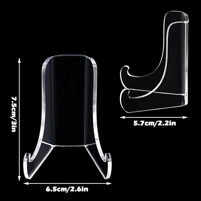 Chunful 2 Pieces Acrylic Plate Stands Clear Acrylic Easels Display Stands with Deep Support Shelves for Display Card Holder Photos Book Picture Table Top Holder Home Decors (3 x 2.6 x 2.2 Inch)