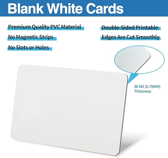 250 Pack - Premium Blank PVC Cards for ID Badge Printers - Premium Quality White CR80 30 Mil (CR8030) by KLMNDUO - Compatible with Most Photo ID Badge Printers(White)