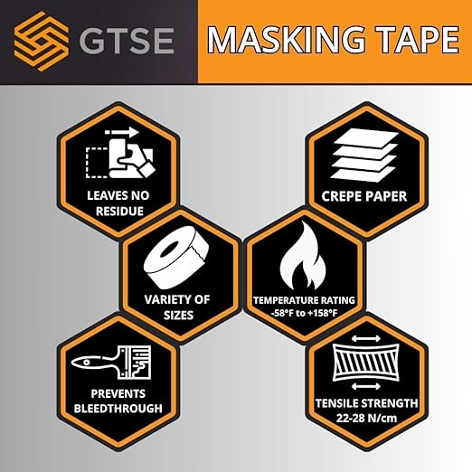 GTSE Wide Masking Tape, 2 Rolls, 3 inches x 55 Yards (164 ft), Multi-Surface Adhesive Painting Tape, Perfect for Painting, Home, Office, School, Art, Crafts, Glass, Vinyl