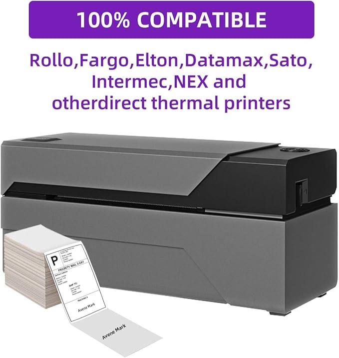 AveneMark 8 Stacks 4000 Labels 4" x 6" Fanfold Direct Thermal Labels, Postage Shipping Labels Paper with Perforated, Strong Adhesive Label for Zebra, Rollo, MUNBYN Thermal Printer,500 Labels per Stack