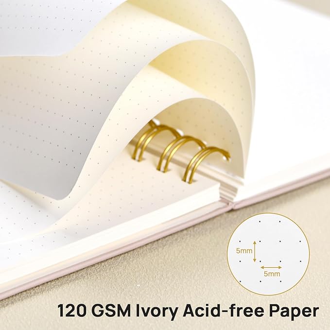 POPRUN Spiral Bullet Dotted Journal Notebook, 7-1/4" x 9-1/2" - 120 GSM Thick Paper, 220 Numbered Pages, Hardcover for Men & Women with Pocket, Index Tabs, 8 Perforated Sheets, Navy Blue