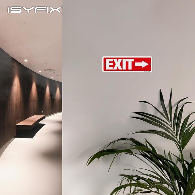 iSYFIX Exit Signs 6 Pack 12x4 Inch with Directional Right Arrows - Rust Free Aluminum, Laminated for UV, Weather, Scratch Resistance - Ideal for Offices, Schools, Theaters, Restaurants