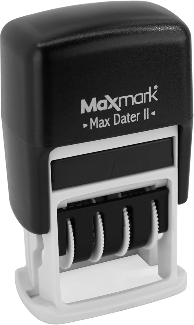 MaxMark Self-Inking Rubber Date Office Stamp with Posted Phrase & Date - Black Ink (Max Dater II), 12-Year Band