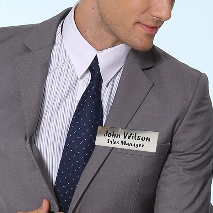 Custom Engraved Name Tag Badges for Business, Personalized Identification with Pin, Magnetic, Adhesive, or Blank Backing, 1"x3", White/Blue Text