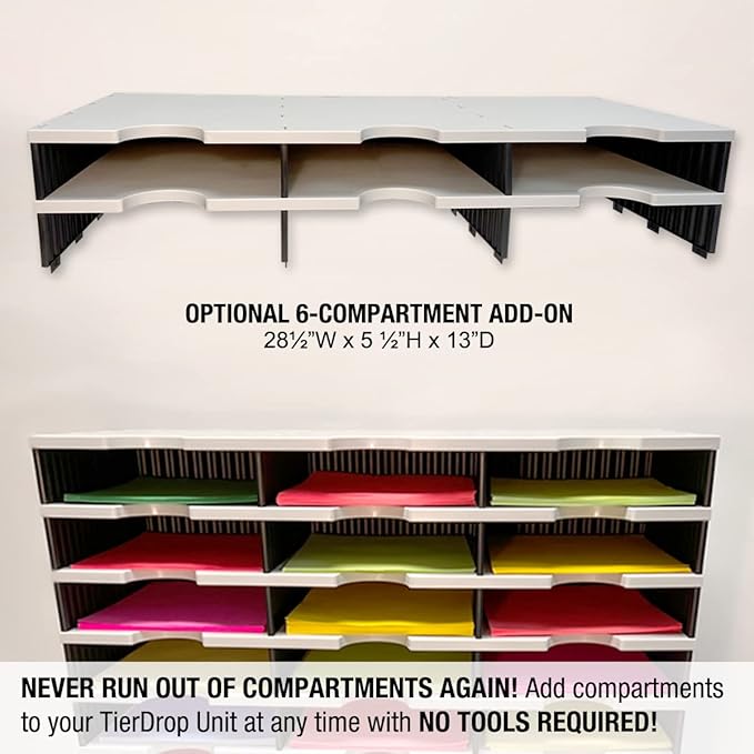 Desktop Organizer 6 Letter Tray Sorter Plus Riser Storage Base & 3 Storage Drawers - Ultimate Office TierDrop Plus Stores All of Your Documents and Supplies in One Compact Modular System