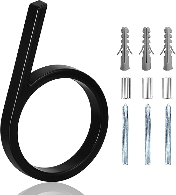 5" Floating Stainless Steel Address House Number, Modern Metal Anti-Rust House Numbers with Nail Kits for Door Garden Mailbox Decor Visibility Signage (6)