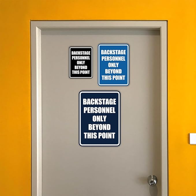 Portrait Round Backstage Personnel Only Beyond This Point Door or Wall Sign Easy Installation | Music | Concert | Festivals Sign (Black/Gold) - Small (10 Pack)