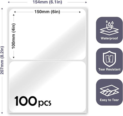 100Pcs Clear Large Labels for Storage Bins,6x4 Inch Removable Labels,Large Labels for Blank Box,Strong Adhesive Tear Resistant No Residue Blank Labels (Trasparent)