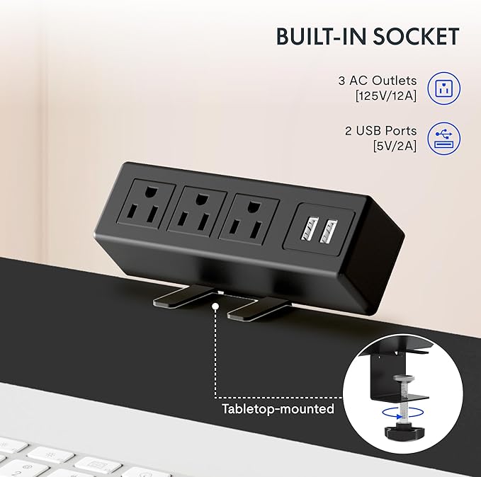 FLEXISPOT EN2Whole-Piece Standing Desk with Clamp Power Strip, 48 x 24'' Electric Stand Up Height Adjustable Desk with Cable Management (Black Frame + 48" Marble Gray, 2 Packages)