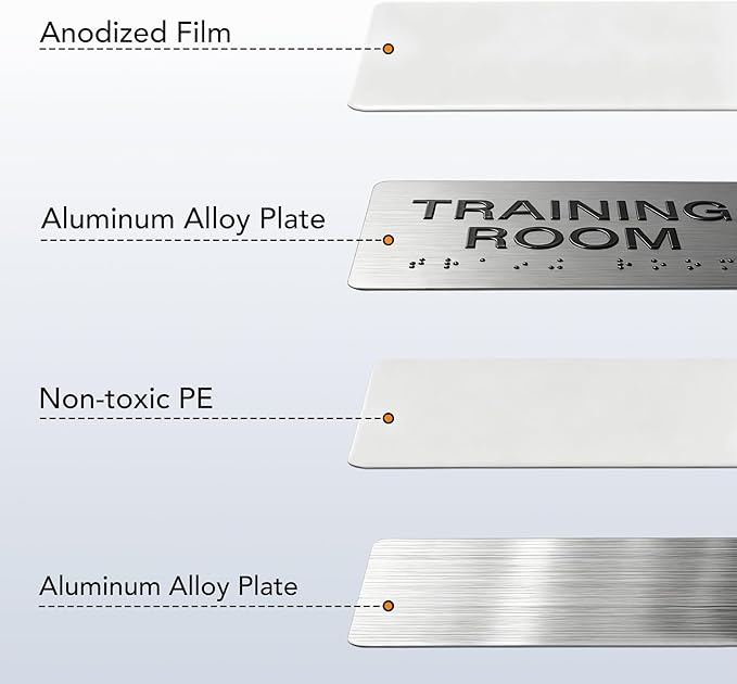 RECEPTION Signs with Raised Text & Grade 2 Braille, Brushed Aluminum/Silver Finish Easy Install with Double-Sided Tape, ADA Compliant Office Door Sign