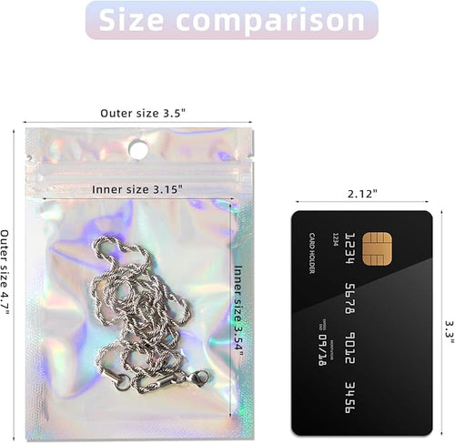 100Pcs Holographic Packaging Bags, 3.5x4.7 inch Resealable Foil Pouch Mylar Sample Bag Great for Small Business and Party