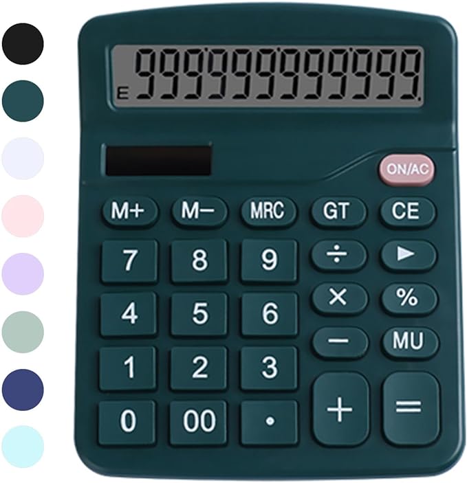 Office Desk Calculator - Dual Power Simple Financial Calculator with Big Button Large Display for Office, Home & School (Green)