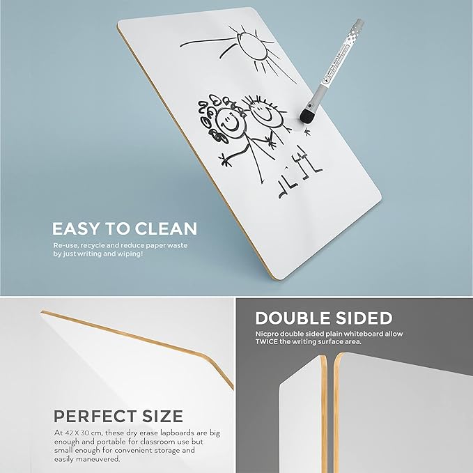 Nicpro Dry Erase Lap Board 12 x 16 inches 2 Pack Kid Double Sided Blank Small Lapboard with 8 Pens, 2 Eraser, Learning Mini Whiteboard Portable Drawing Board for Student and Classroom Use