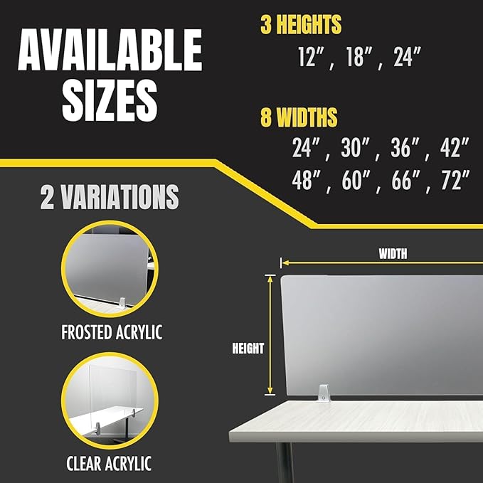 OBEX Frosted Acrylic Desk Mounted Privacy Panel, 18" x 72", Frosted