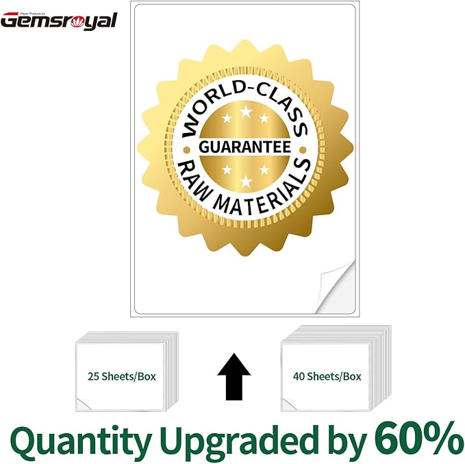 Gemsroyal 1”×2-5/8" Address Labels Printable,1×2-5/8 inch Shipping Label Stickers for Laser/Inkjet Printer,Matte White Small Mailing Sticker Paper,40 Sheets,30-UP,1200 Blank Labels