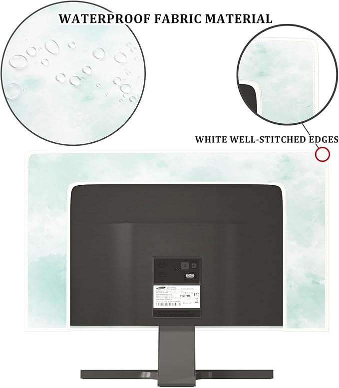 Baocicco Abstract Watercolor Waterproof TV Display Screen Cover 40, 41, 42, 43 Inch Cyan Marble Dip Dyeing Dust Proof TV Covers for Television Screen Anti-Static Dustproof Protective，Mint Green