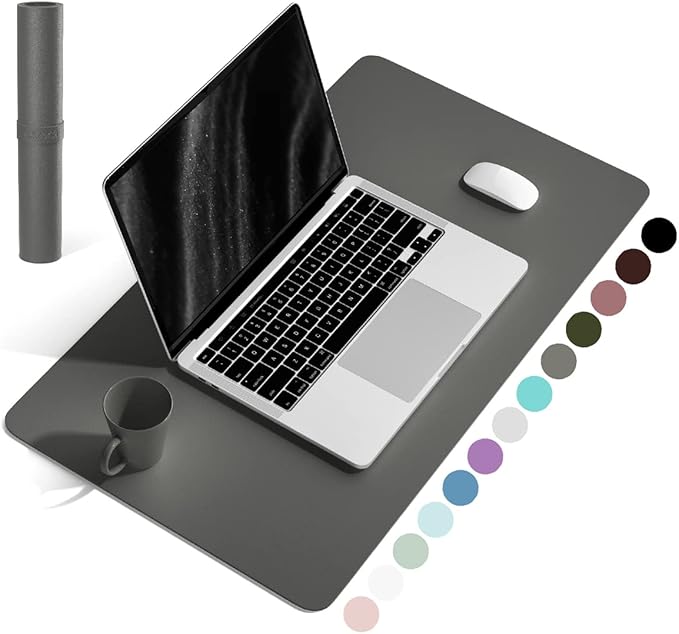YSAGi Non-Slip Leather Desk Pad, Waterproof Laptop Computer Desk Keyboard Mat, Table Protector Blotter Mat, Large Mouse Pad for Office/Work/Home/Decor(Dark Gray, 23.6" x 13.7")