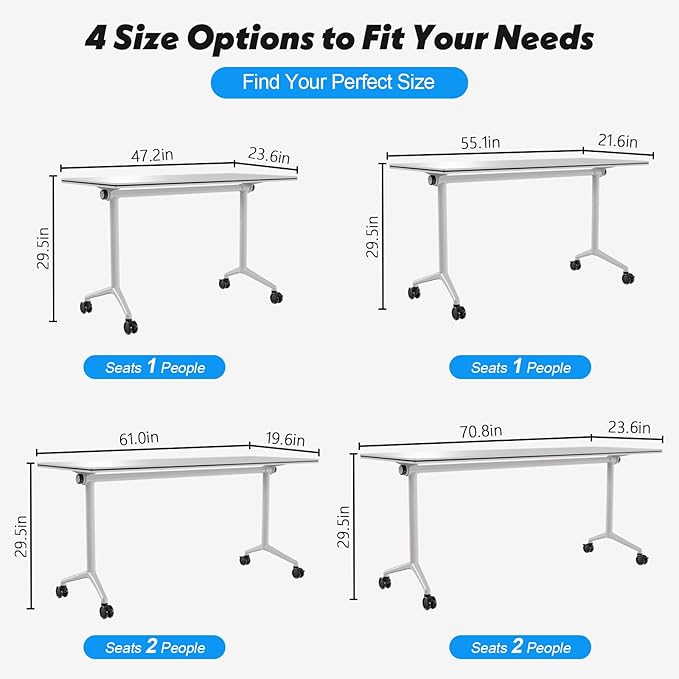Goakwwuz Conference Room Table, Folding Conference Tables,Thicken Grey Tabletop,Flip Top Wooden Seminar Meeting Room Table for Conference Room Offices (10, White, 61.0“)