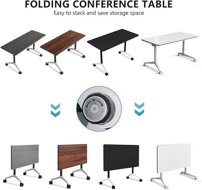 Goakwwuz Conference Room Table, Folding Conference Tables,Thicken Grey Tabletop,Flip Top Wooden Seminar Meeting Room Table for Conference Room Offices (6, Black+White, 61.0“)