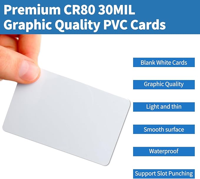 250 Pack - Premium Blank PVC Cards for ID Badge Printers - Premium Quality White CR80 30 Mil (CR8030) by KLMNDUO - Compatible with Most Photo ID Badge Printers(White)