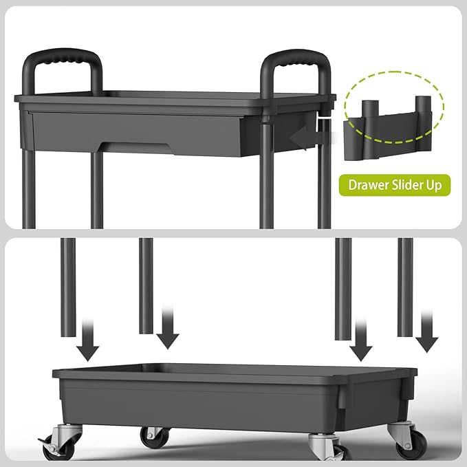 Sorgion 5 Tier Rolling Cart Organizer,Bathroom Cart Organizers with Wheels Laundry Room Organization Mobile Shelving Unit Utility Cart Storage Shelves Multi-Functional for Office, Home(Black)