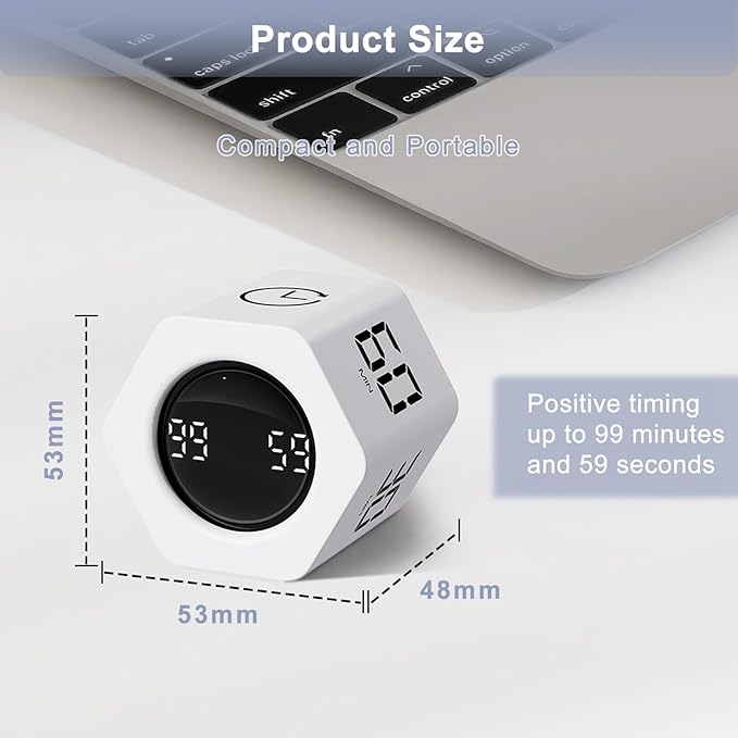 GuDoQi Rotating Pomodoro Timer 1 5 10 30 60 Min Preset, Hexagon ADHD Flip ProductivityTimer Tool Pause, Vibration, Mute, Adjustable Sound Alert for Work, Study, Back to School, Kitchen, White
