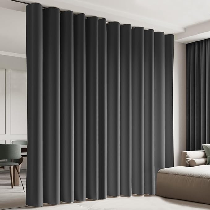 Cbsroro Room Divider Blackout Curtain Track Curtains Wall Dividers Panels Screen for Living Rooms Bedroom Office Privacy Partition Separation, W100 × L108 Inch,1 Panel, Black