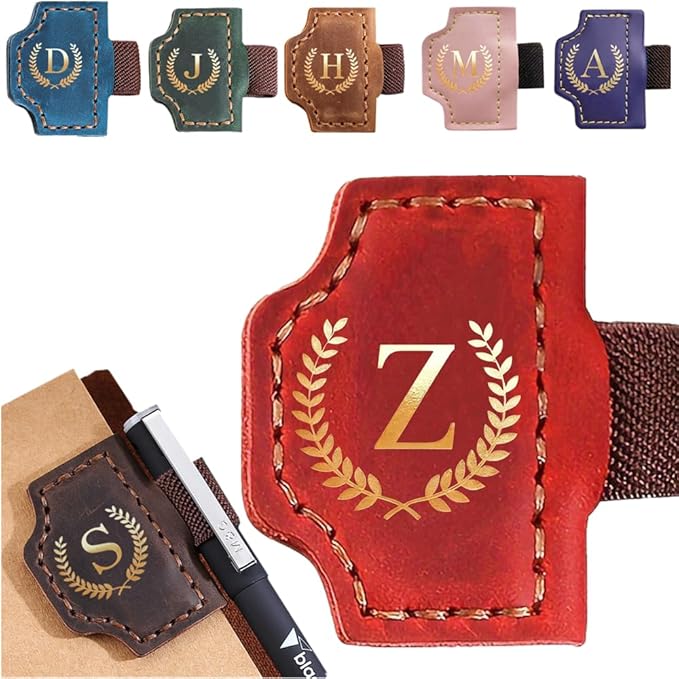 Personalized Bookmark with Pen Holder, Leather Magnetic Bookmark 26 Letters,Gifts for Book Lovers, Readers, Leather Book Marks for Men Women (Red, Z)
