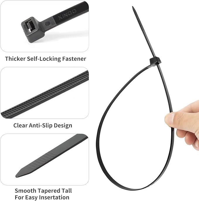 XINGO 60 inch Black Zip Ties Heavy Duty 20 PCS, 200 LBS Ultra Strong Plastic Wire Ties, Large Cable Ties Extra Long Tie Wraps, Indoor and Outdoor UV Resistant