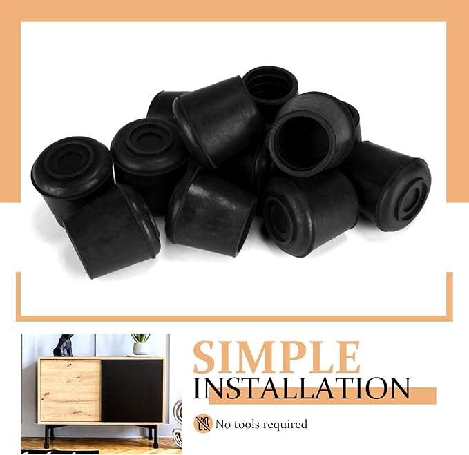 VOCOMO 7/8" Round Rubber Chair Leg Tips Caps, Chair Leg Floor Protectors Furniture Legs Caps Non Slip Reduce Noise for Hardwood Floors (Black, 12 Pack)