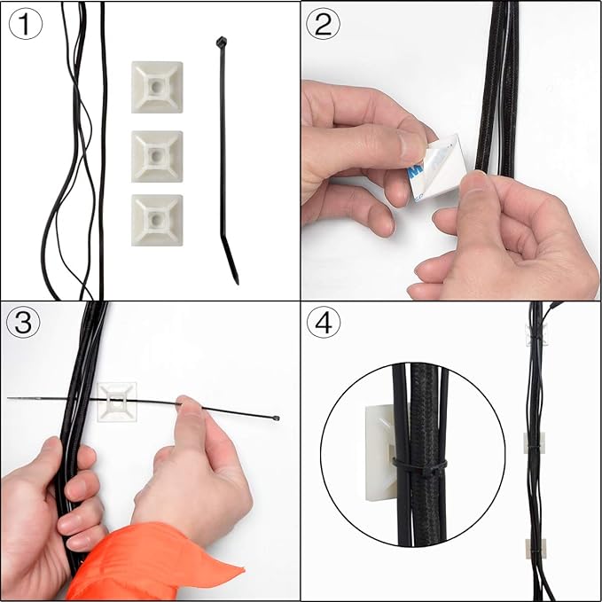 XHF 100 PCS 3/4" White Self Adhesive Cable Zip Tie Mounts Wire Cable Clips Holders Management Anchors Organizer Holders Squares(HS-101S)