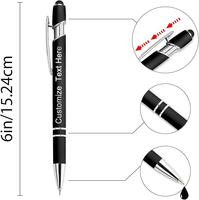 Custom Pens Bulk Personalized Ballpoint Pen with Stylus Tip Customized Engraved Pens with Name Logo Soft Black Ink with Touch Metal Office for Business Office Teacher School Corporate Gifts Navy