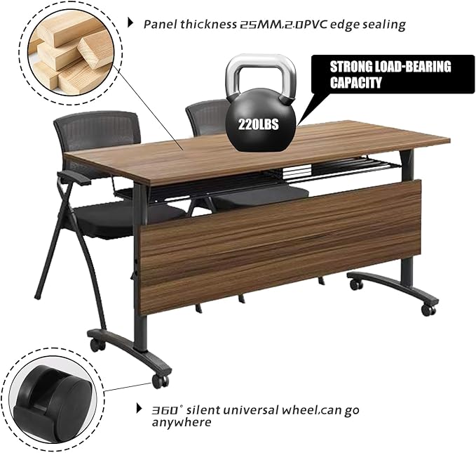 LKATOR Portable Conference Table,Folding Office Table with Wheels,Modular Seminar Meeting Table for 10 Person,Mobile Training Tables with Casters,Flip Top Confernece Room Tables for School,Meeting(8)