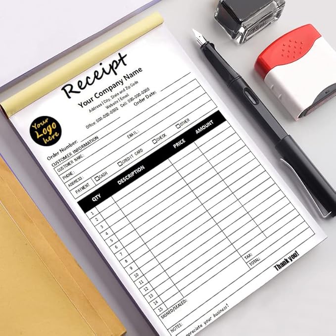 Personalized Invoice Book Custom 2 Part/3 Part Receipt Book Quote Estimate Order Forms Carbonless Form with Your Company Name Logo Address,2-10 Books (Style 14)