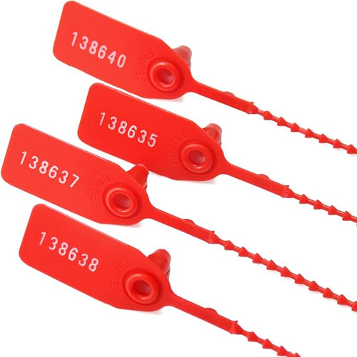 1000Pcs Plastic Tamper Shipping Seals Pull-Tite Security Seal Signage Numbered Fire Extinguisher Tags Zip Ties Labels Disposable Self Locking for Logistics, Luggage,Transport (Red, 1000pcs)
