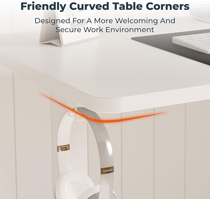 FitStand Adjustable Stand Up Desk with Memory Preset, Standing Desks 55 x 24 Inch Electric Home Office Desk Computer Workstation Splice, White Top + White Frame