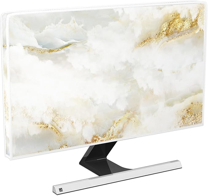 Baocicco White Gold Waterproof TV Display Screen Cover with Abstract Texture Marble Design 37, 38, 39 Inch Television Covers Sleeve Compatible with LCD LED PC Desktop and Home Hanging TV