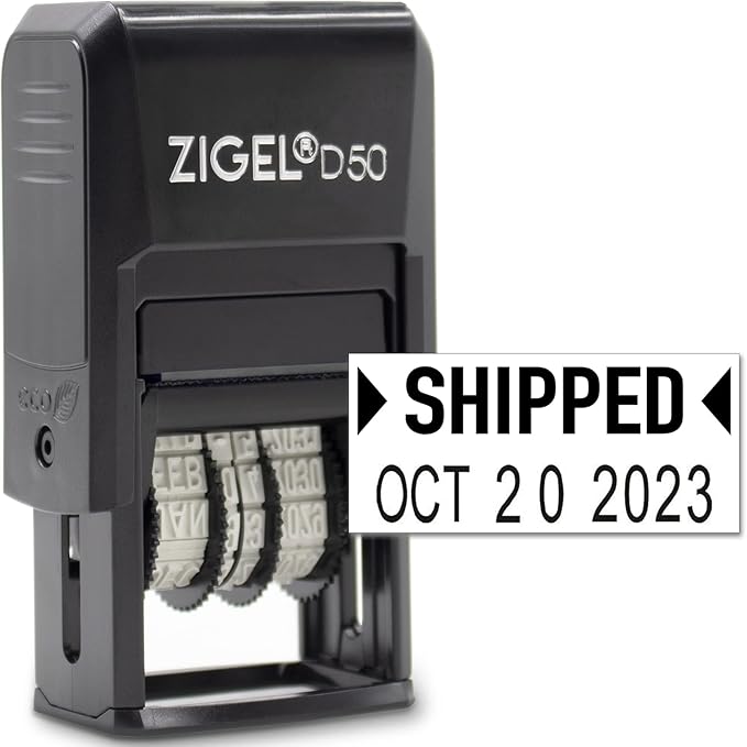 ZIGEL D50 Date Stamp with Shipped - Self Inking Date Stamp - Black