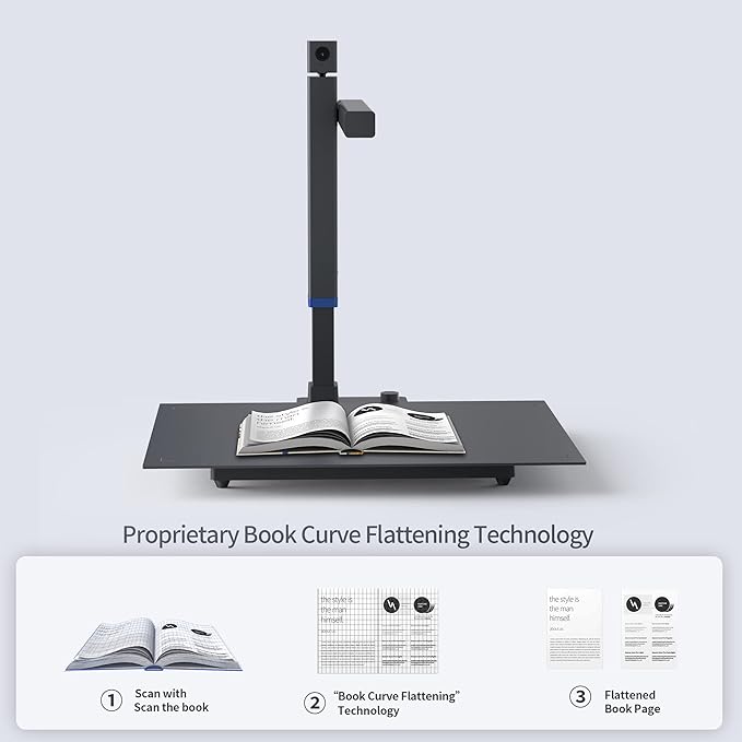 CZUR Shine Surface Pro Professional Document Scanner, 16MP Document Camera + 2MP Webcam+ Working Surface, A3 Book Scanner for Computer/Laptop, 180+ Languages OCR, Fast Scan 1s/Page, for PC/Mac
