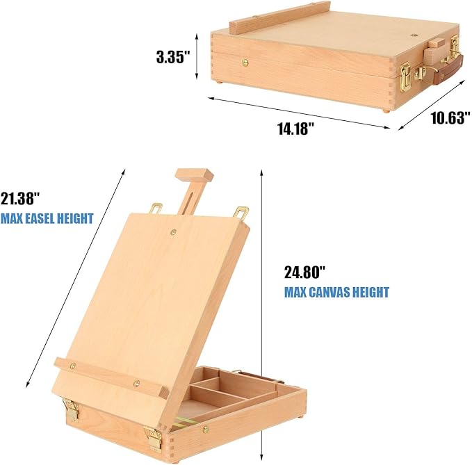 Art Supplies Box Easel Sketchbox Painting Storage Box, Adjust Wood Tabletop Easel for Drawing & Sketching Student (Painting Easel Box)