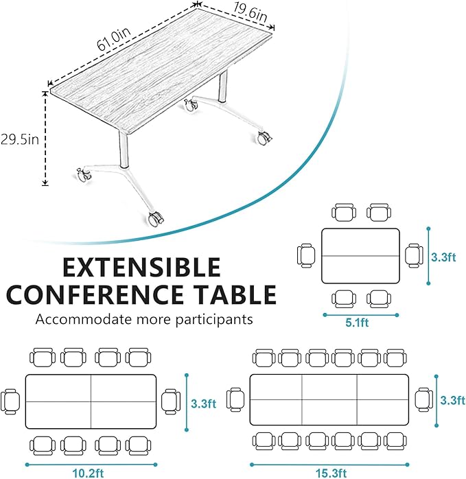 Goakwwuz Conference Room Table, Folding Conference Tables,Thicken Grey Tabletop,Flip Top Wooden Seminar Meeting Room Table for Conference Room Offices (8, Black, 61.0“)
