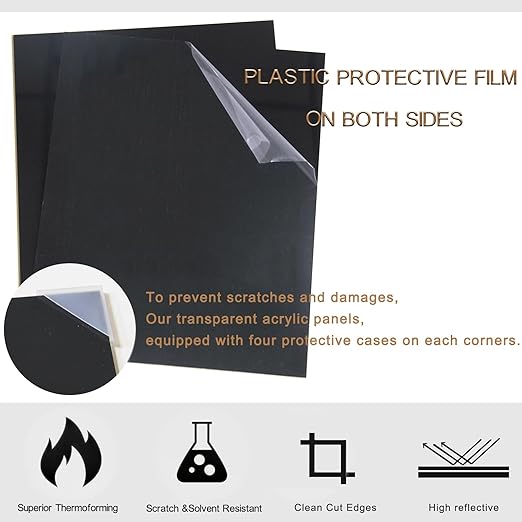 2 Pieces Black Acrylic Sheet, 18 x 24 Inch 1/8 Inch Thick, Black Cast Plexiglass Sheets for DIY Display, Handcraft, Home Decor, Painting, Display Stand, Photo Frame, Easy to Cut