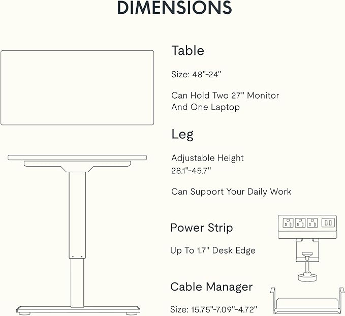 FLEXISPOT EN2 Whole-Piece Standing Desk with Clamp Power Strip, 48 x 24'' Electric Stand Up Height Adjustable Desk with Cable Management (Gray Frame + 48" Maple Desktop, 2 Packages)