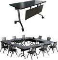 Goakwwuz Conference Room Table, Folding Conference Tables,Thicken Grey Tabletop,Flip Top Wooden Seminar Meeting Room Table for Conference Room Offices (8, BlackWoodGrain, 61.0“)