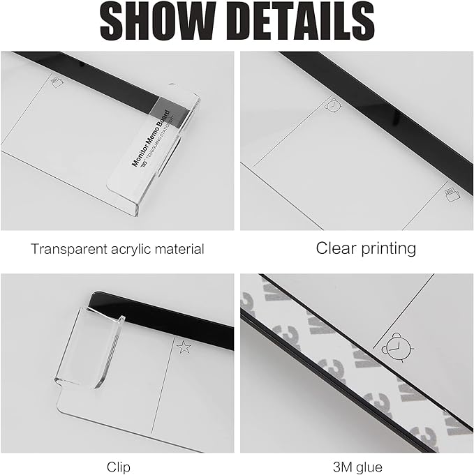 Office Desk Accessories 2pcs Multifunction Computer Monitor Memo Board - Transparent Computer Side Panel Memo Creative Monitor Side Panel with Phone Holder Suitable for Office Home Desktop