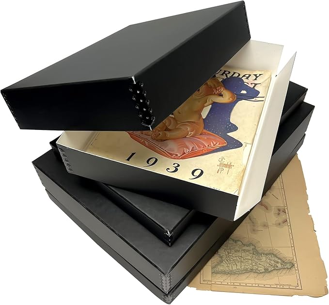 Lineco Museum Archival Storage Box, 13.75x19.75x1.5 in. Drop Front Design. Acid-Free with Metal Edge. Organize Photos, Pictures, Prints, Documents, Crafts, DIY. Black, 1 Pack
