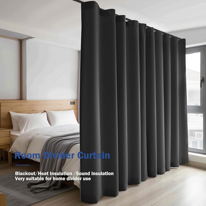 Cbsroro Room Divider Blackout Curtain Track Curtains Wall Dividers Panels Screen for Living Rooms Bedroom Office Privacy Partition Separation, W150 × L108 Inch,1 Panel, Black