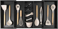 KitchenEdge Adjustable Kitchen Drawer Organizer for Utensils and Junk, Food-Safe Contract Grade with 100% Sustainable Wood, Expandable from 19 to 33 Inches Wide - Black Bamboo