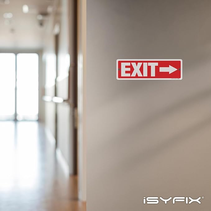 iSYFIX Exit Signs 2 Pack 12x4 Inch with Directional Right Arrows - Rust Free Aluminum, Laminated for UV, Weather, Scratch Resistance - Ideal for Offices, Schools, Theaters, Restaurants